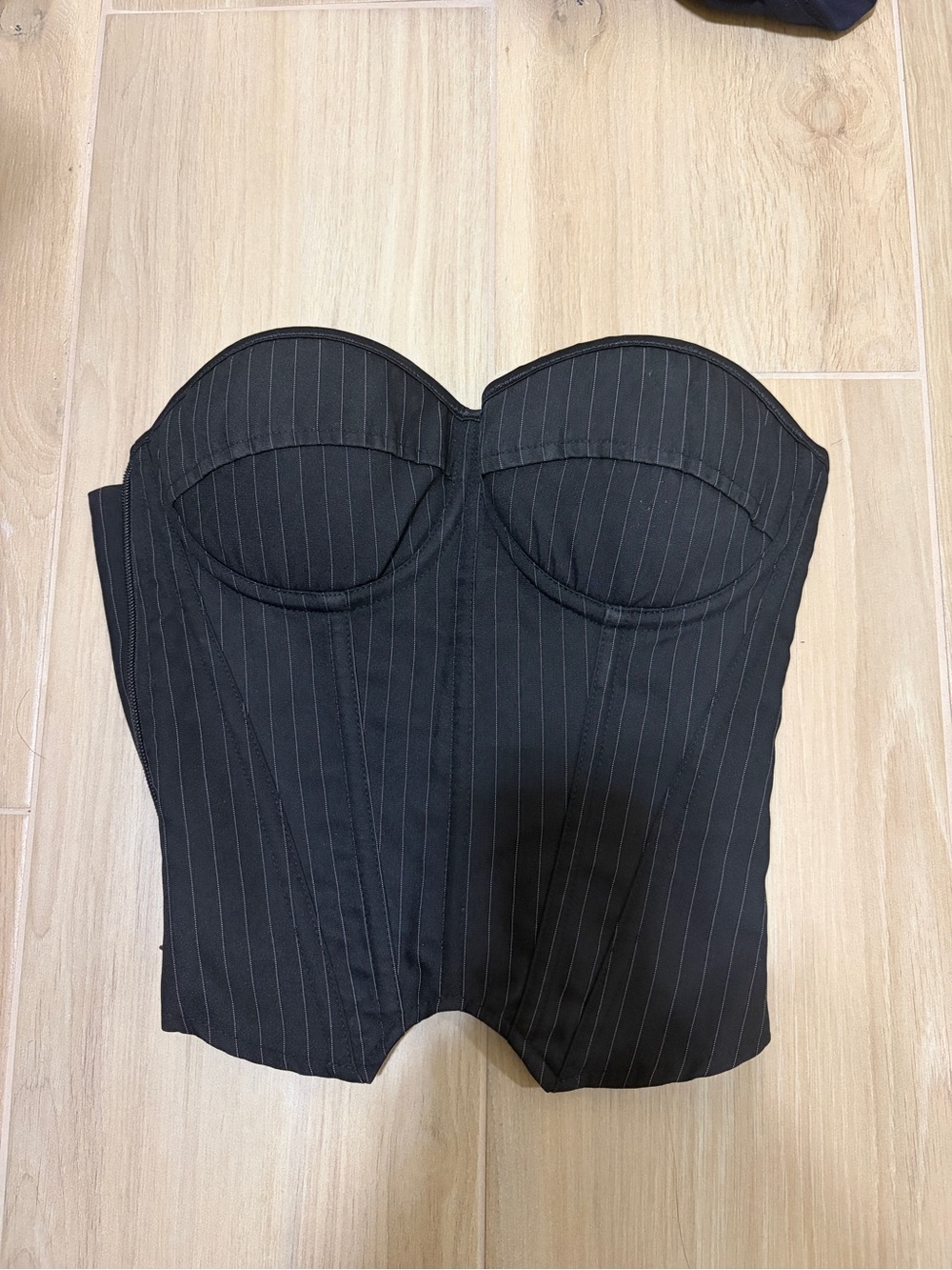 Black Pinstripe Strapless Bustier Corset Top